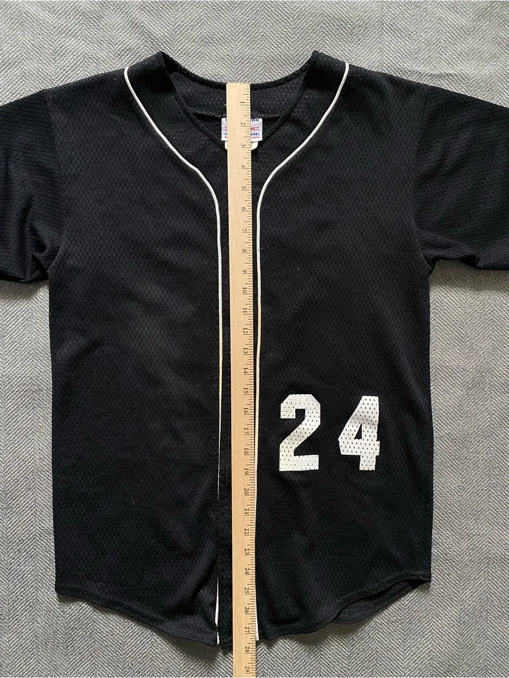 Kids Black Baseball Jersey with White Piping and Number 24